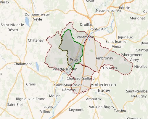 Communes limitrophes de la commune de Priay (dans l'AIn)